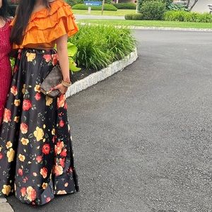 One shoulder floral Lehenga
